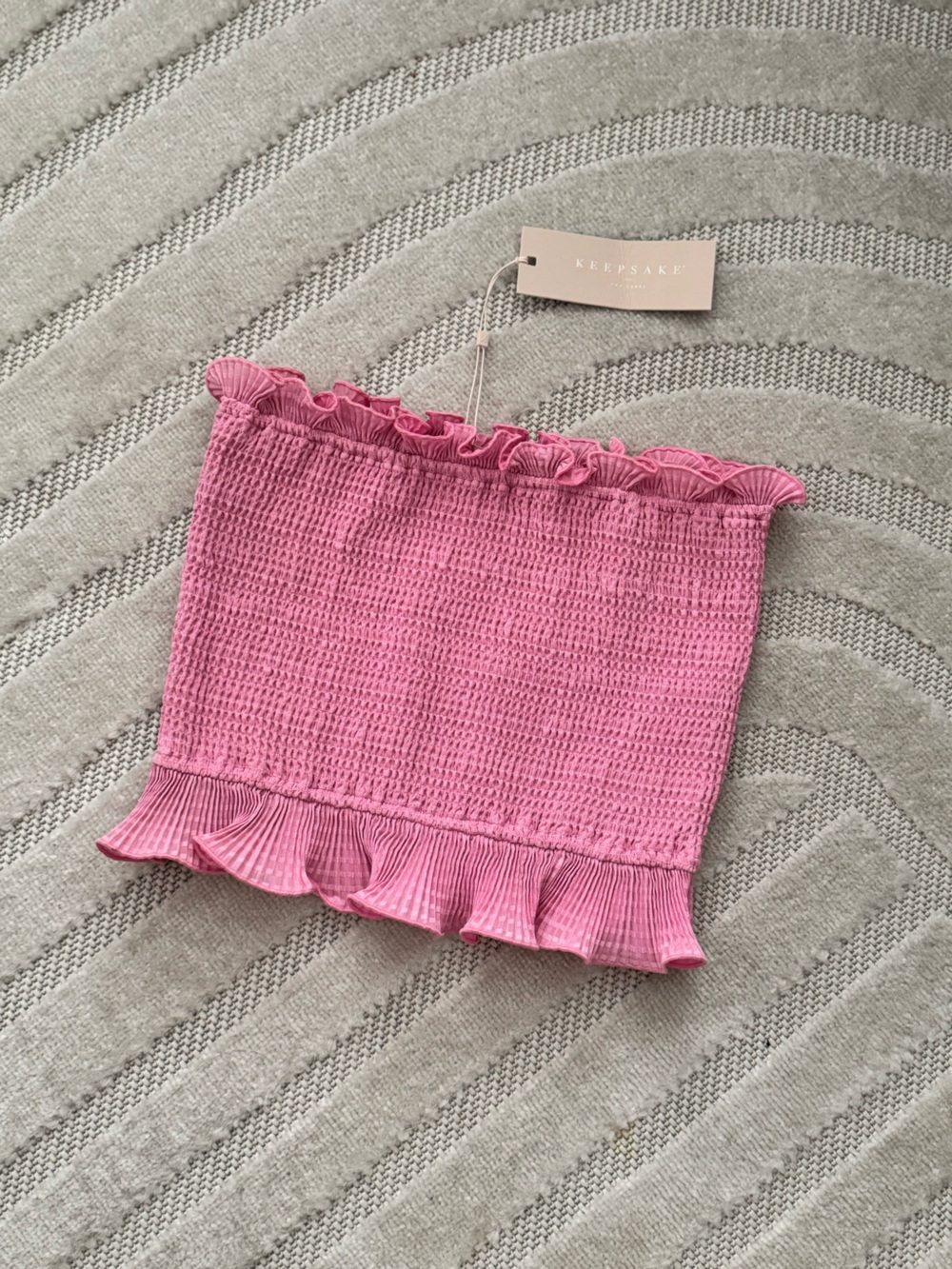 NWT KEEPSAKE the Label Pink Smocked Crop Clarity Top
